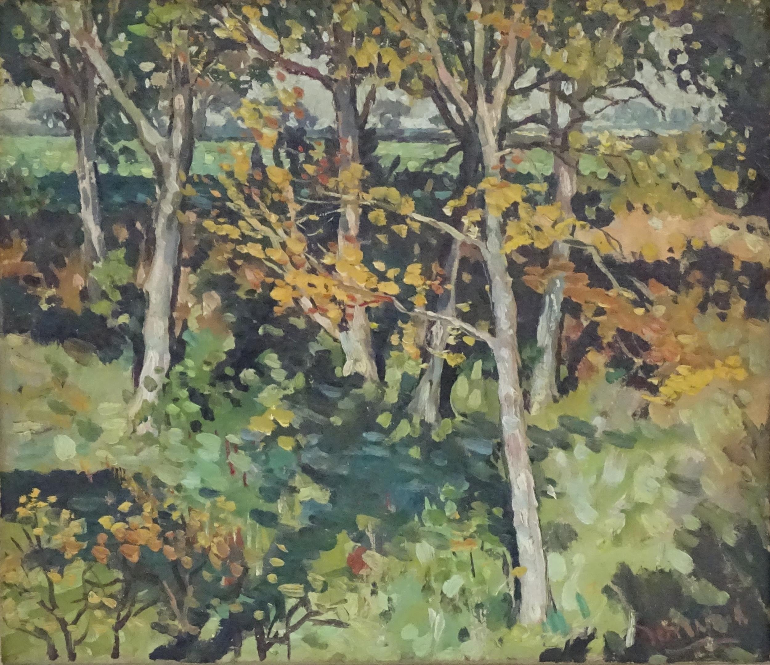 Forwall, 20th century, Oil on board, A study of trees and dappled light. Signed lower right. Approx. - Image 3 of 4