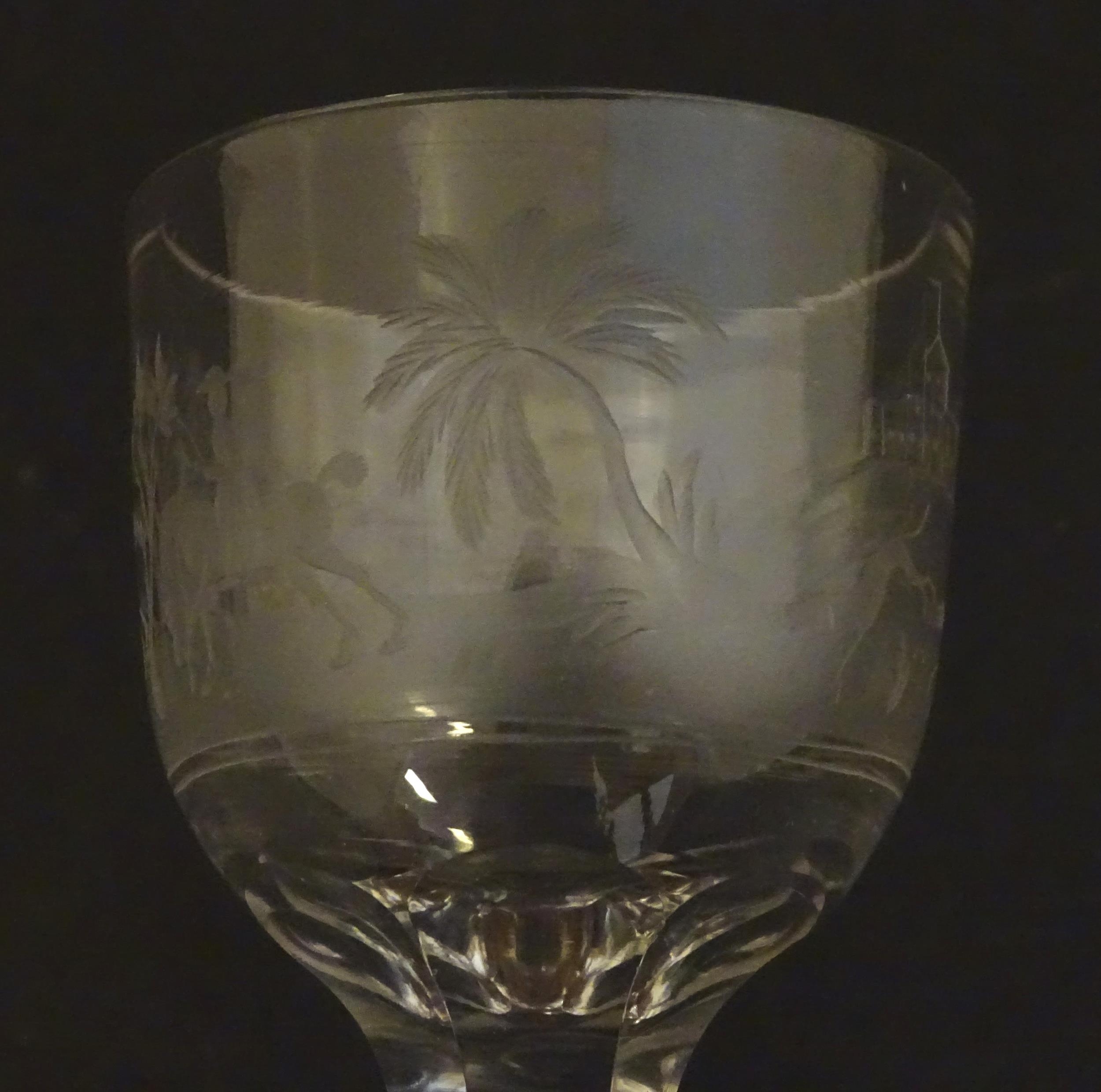 two 19thC glass drinking glasses one with etched hunting scenes. The tallest 6 1/2" high (2) - Image 8 of 10