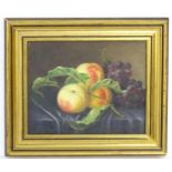 20th century, Continental School, Oil on canvas laid on board, A still life study with peaches and