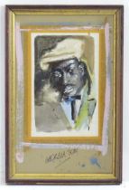 Alan Luff (b. 1927), Watercolour, A portrait of blues musician Georgia Tom / Thomas Andrew Dorsey.
