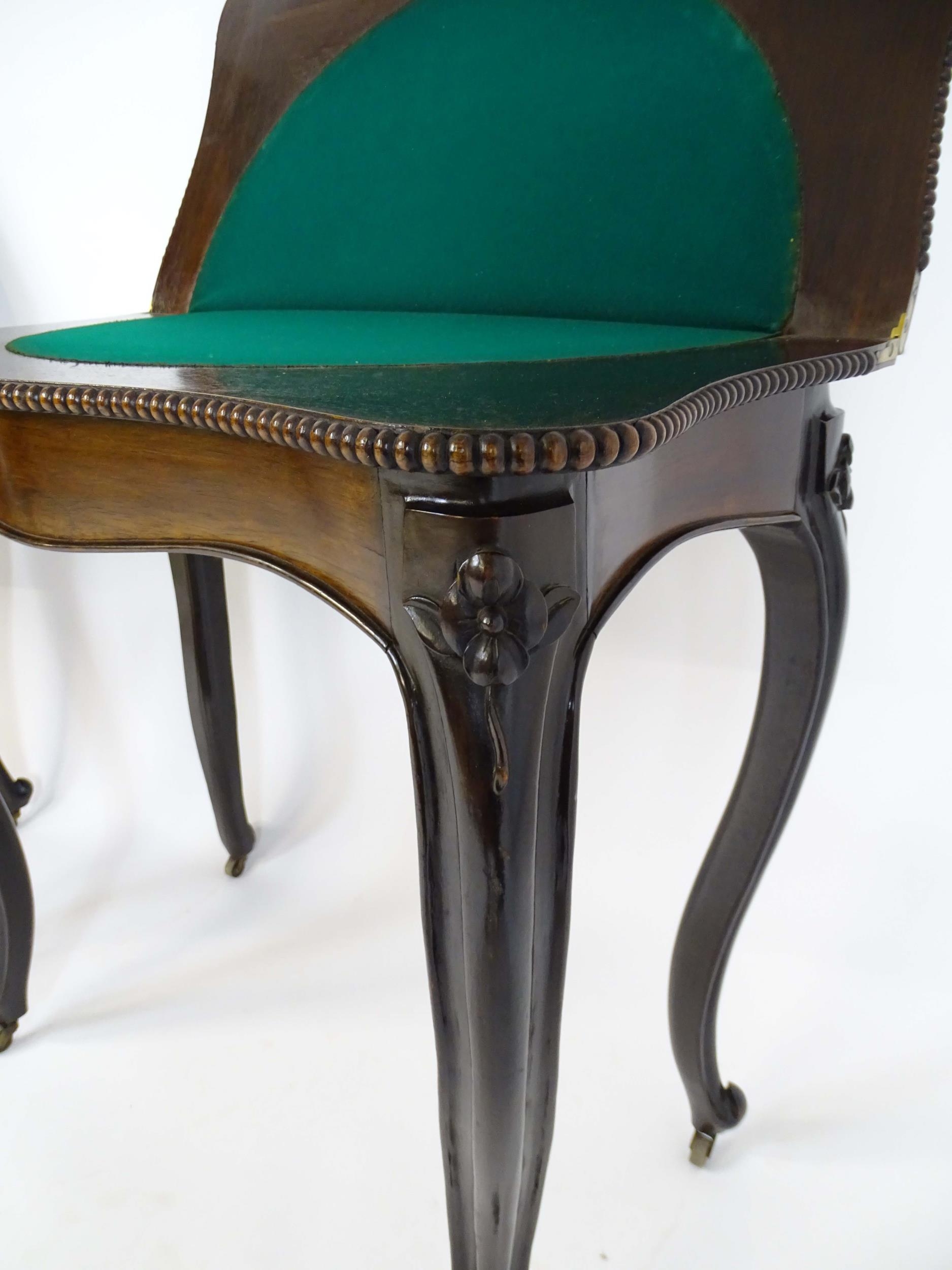 A pair of 19thC rosewood card tables of serpentine form, having beaded edges above floral carved - Image 7 of 18