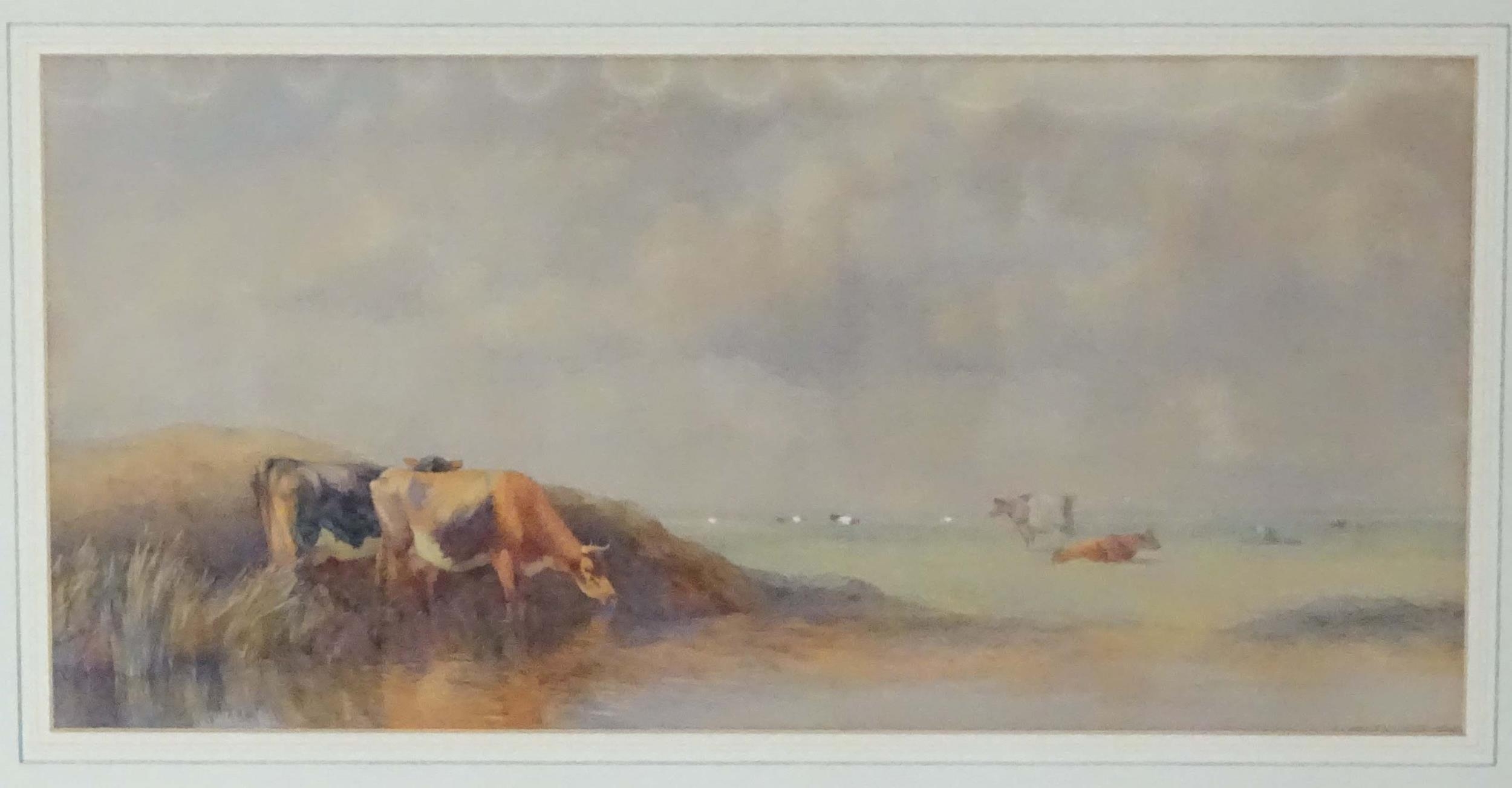 Thomas Francis Wainwright (1794-1883), Watercolour, A landscape scene with cattle watering. Signed - Image 3 of 5