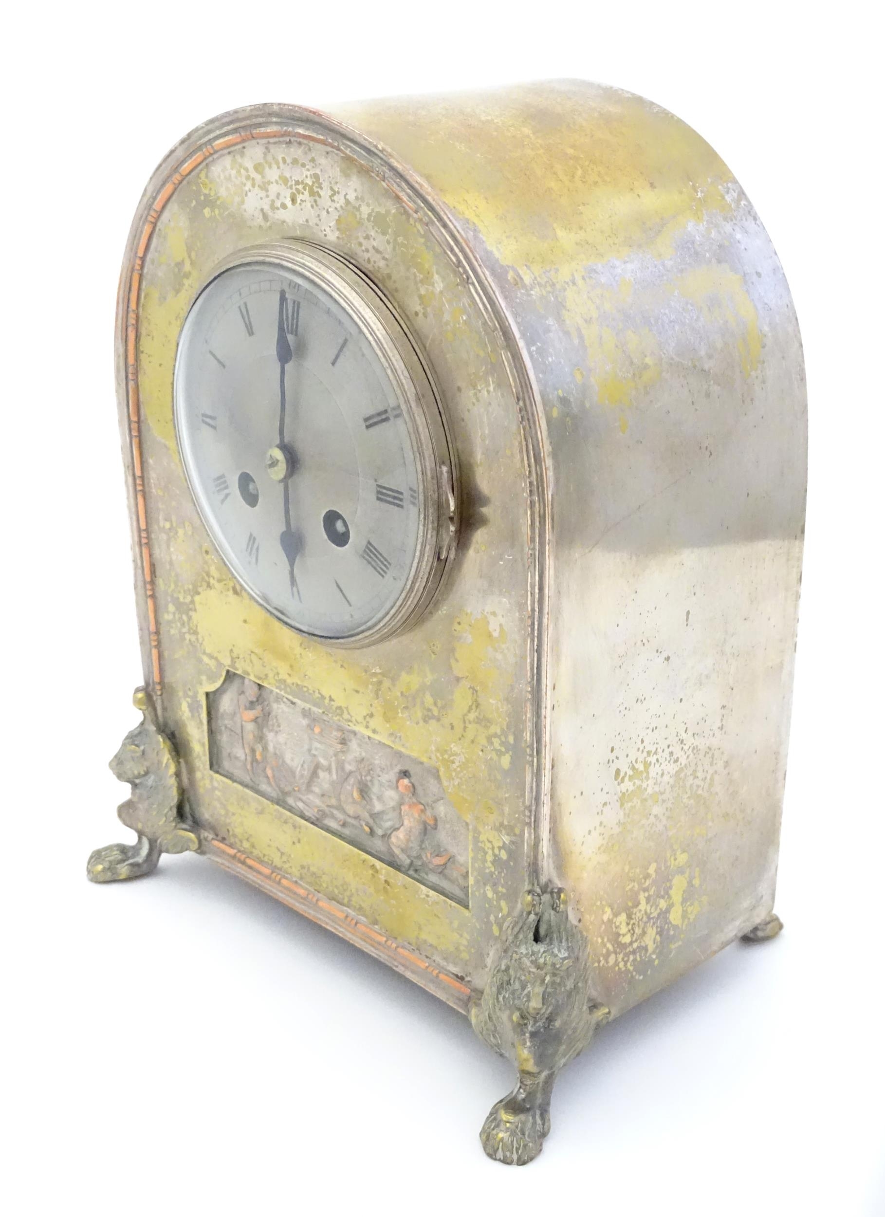 A Japy Freres mantel clock with classical frieze to front. 1/ 1/2" high Please Note - we do not make - Image 4 of 14