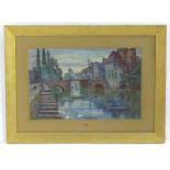 A. B. D., 19th century, Watercolour, Malines, Figures crossing the Fonteinbrug bridge in Mechelen,