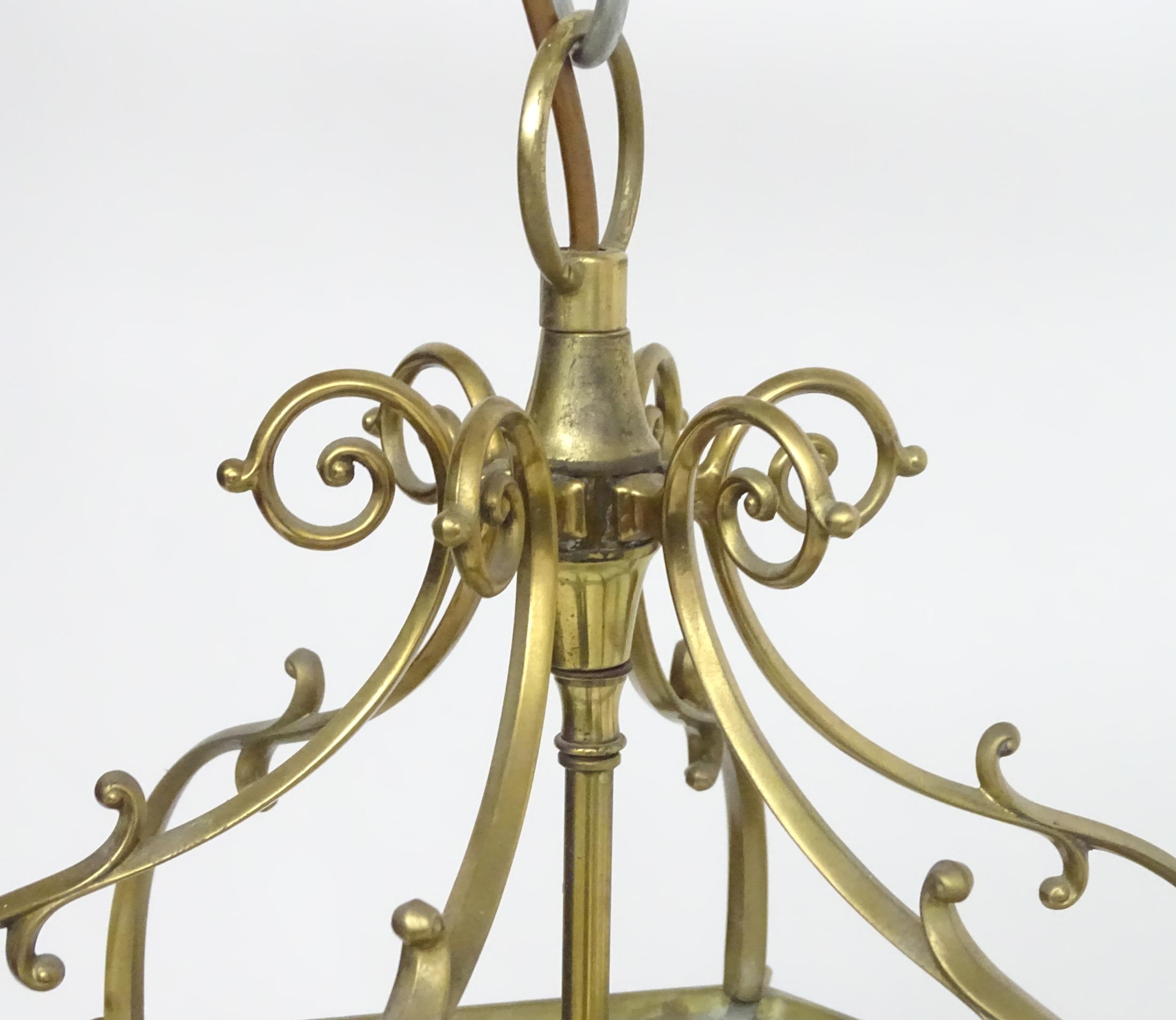 A 20thC pendant lantern ceiling light, the brass octagonal frame with bevelled glass panes, the - Image 5 of 7