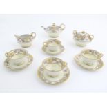 A quantity of Japanese Noritake tea wares with banded decoration depicting roses with gilt