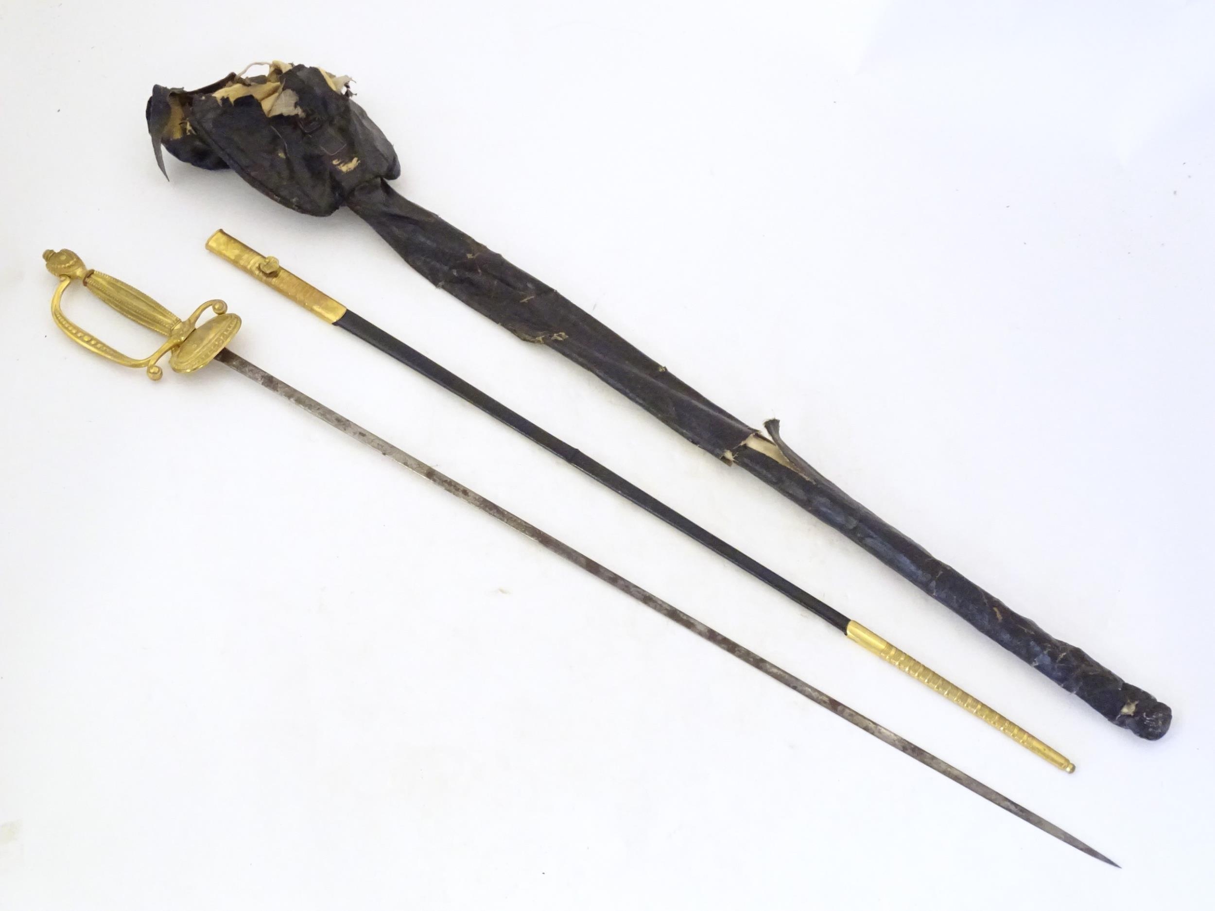 Militaria: an early to mid 20thC English court sword, the 30 3/4" steel blade decorated with