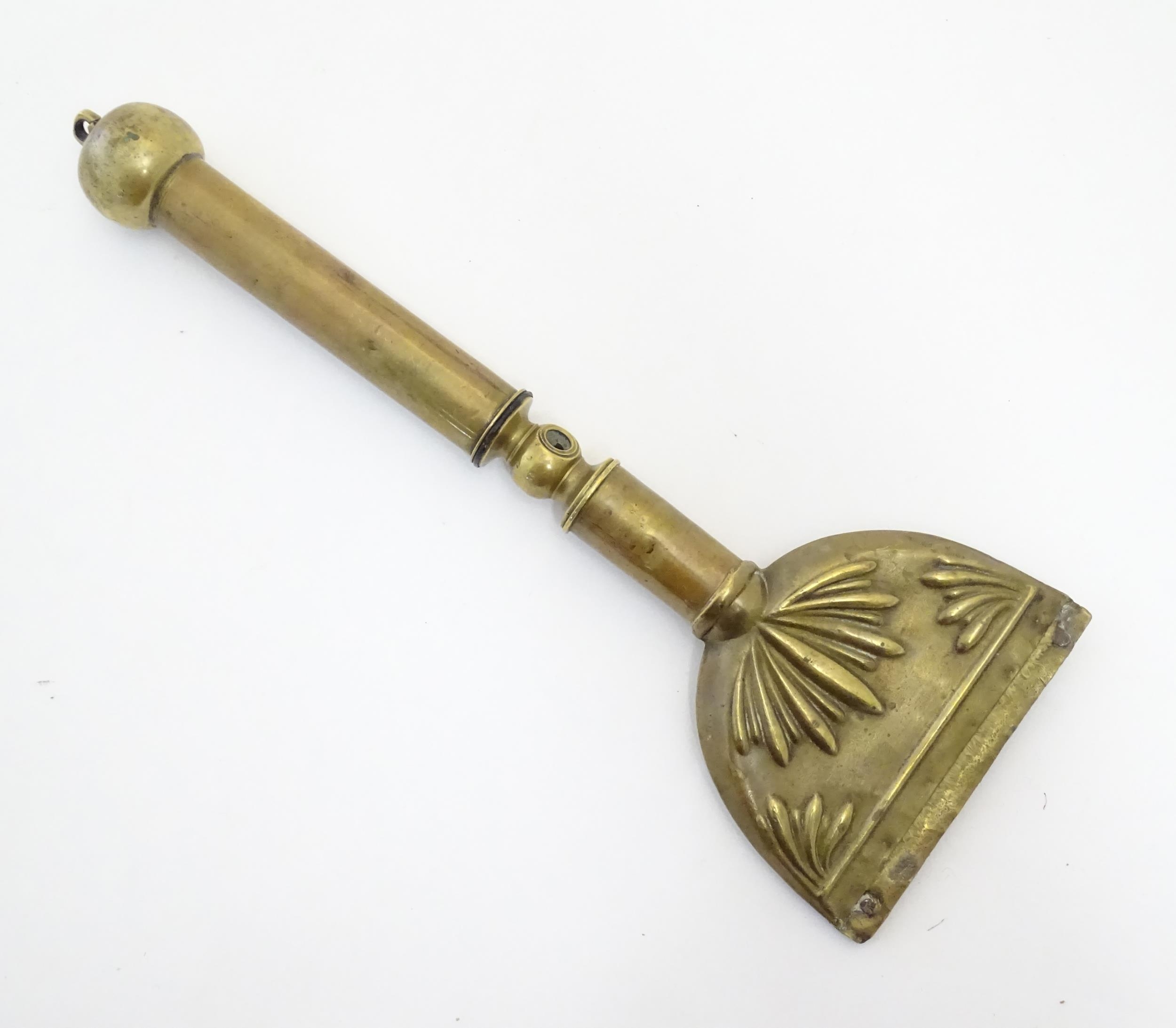 A 19thC brass horse hair singer / singeing lamp with embossed shell detail. Approx. 13 3/4" long - Image 3 of 6