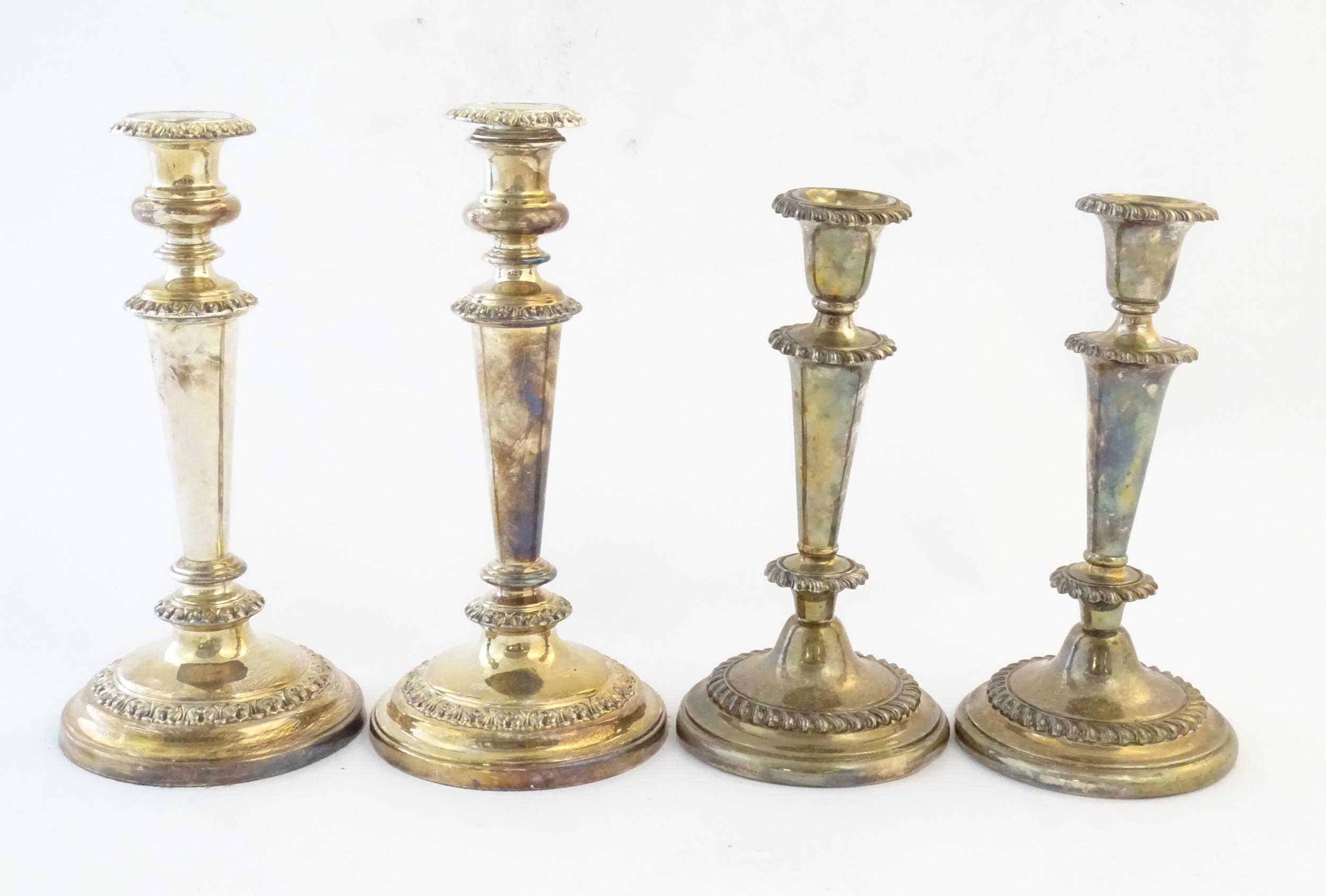 A pair of silver plate candlesticks. Together with another pair of silver plate candlesticks. - Image 3 of 6