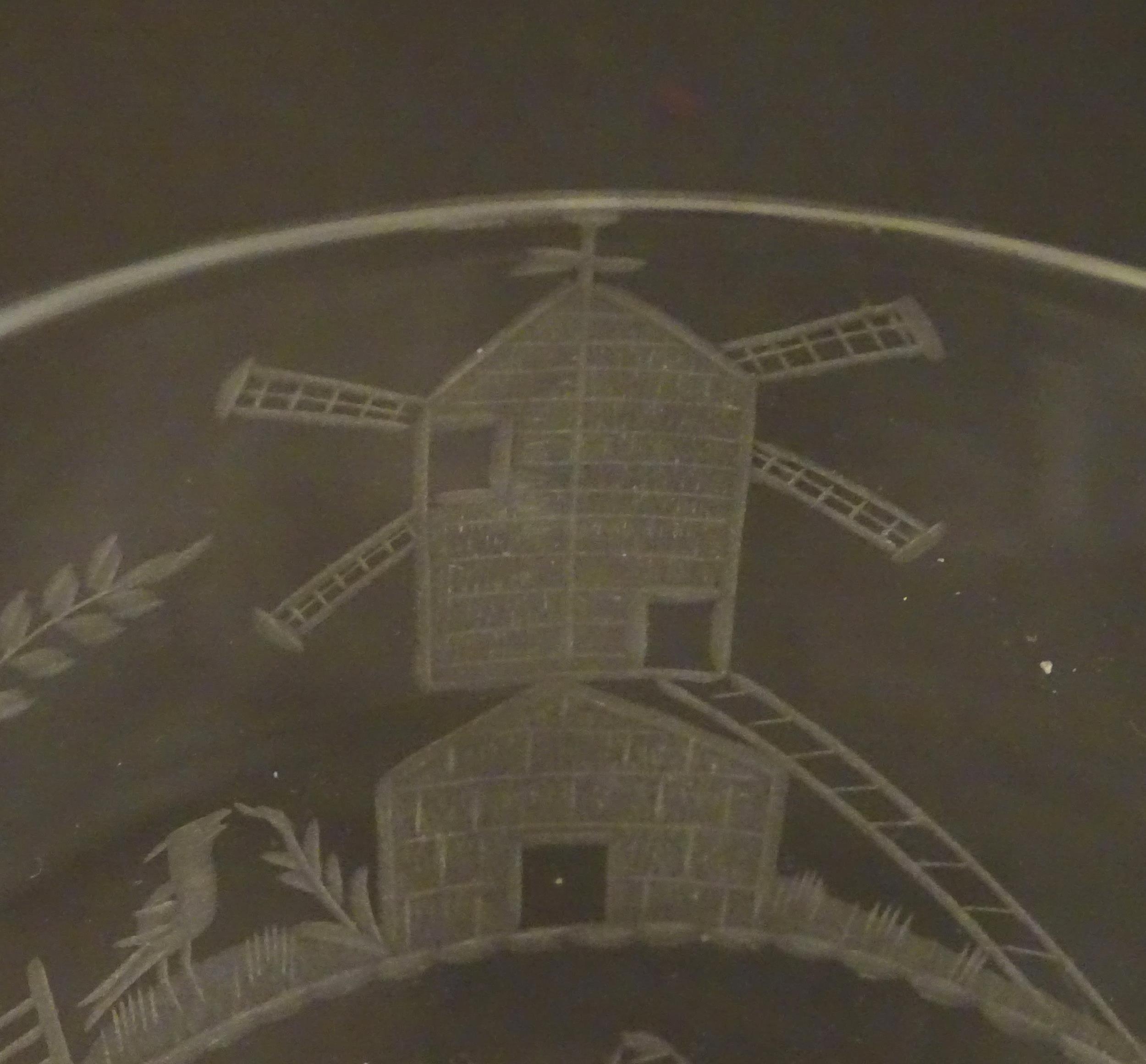 A 19thC glass rummer with engraved decoration depicting windmill and barley detail, with monogram - Image 6 of 9