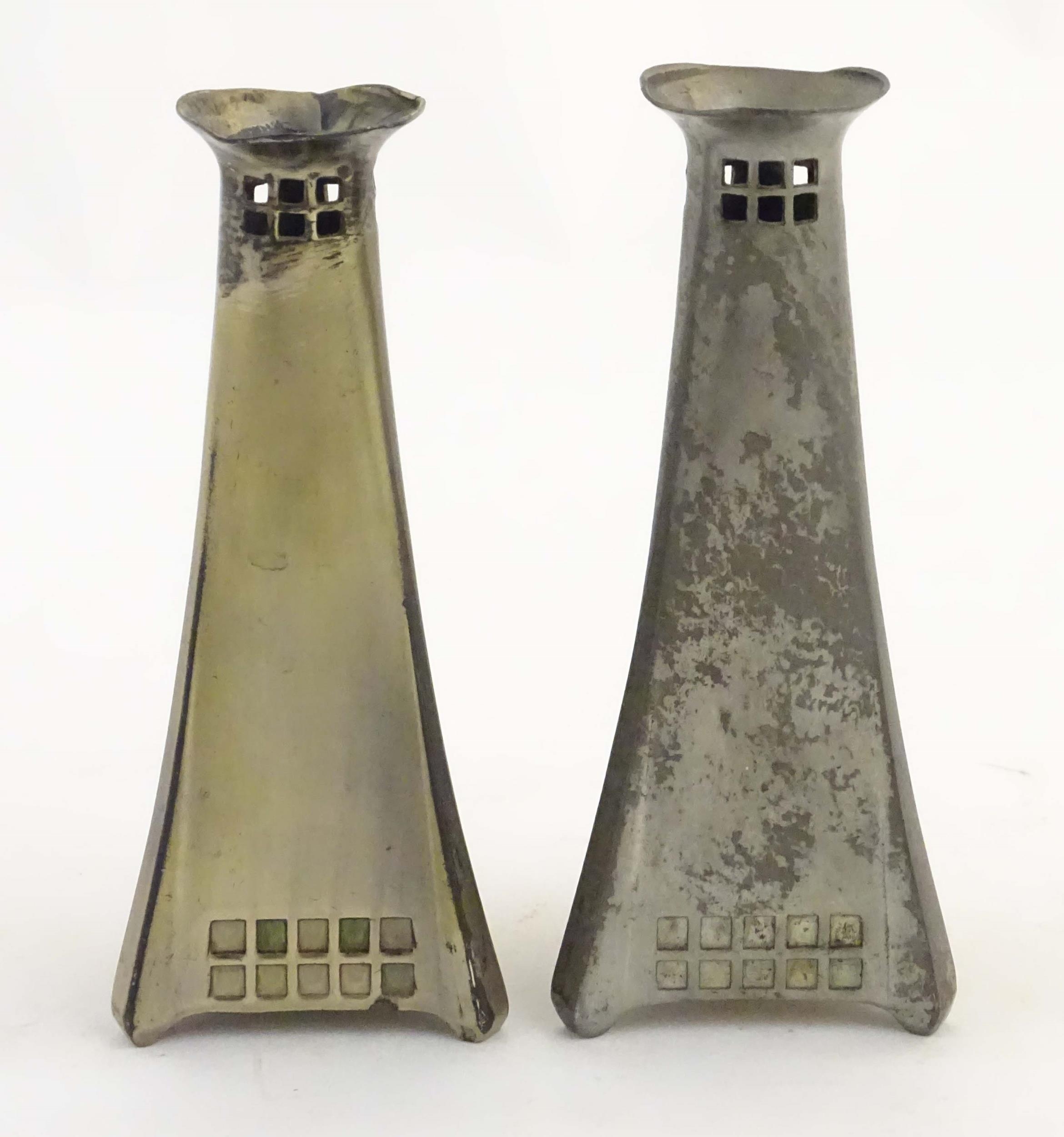 A matched pair of early 20thC Secessionist style vases of tapered form, designed by Peter Behrens, - Image 5 of 19