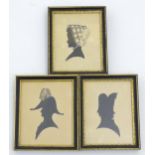 Three late 19th century pen and ink profile portrait silhouettes to include a gentleman wearing a