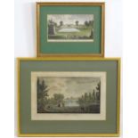 After Jean Baptiste Claude Chatelain, 19th century, Two hand coloured engravings depicting Stowe