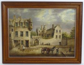 Early 20th century, Scottish School, Oil on canvas, Figures outside Gowrie House, Perth, Scotland.
