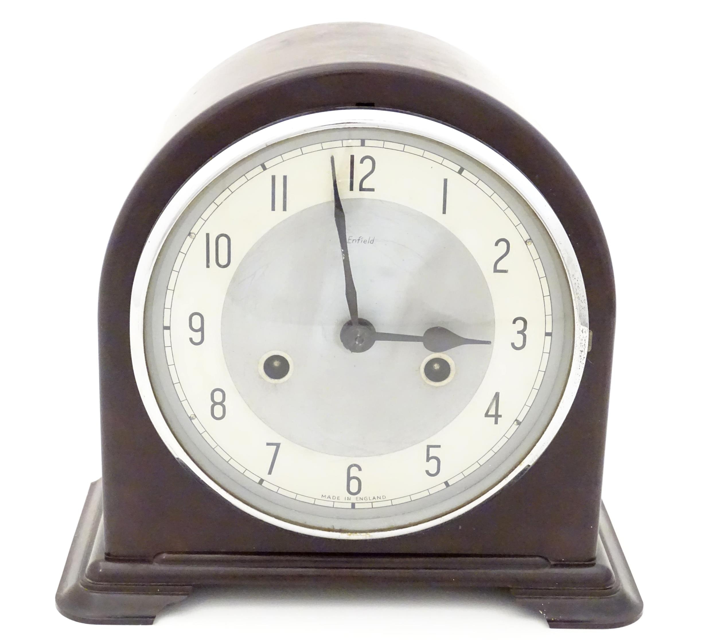 An Art Deco Smiths Enfield Bakelite cased mantel clock 8" high Please Note - we do not make - Image 3 of 13