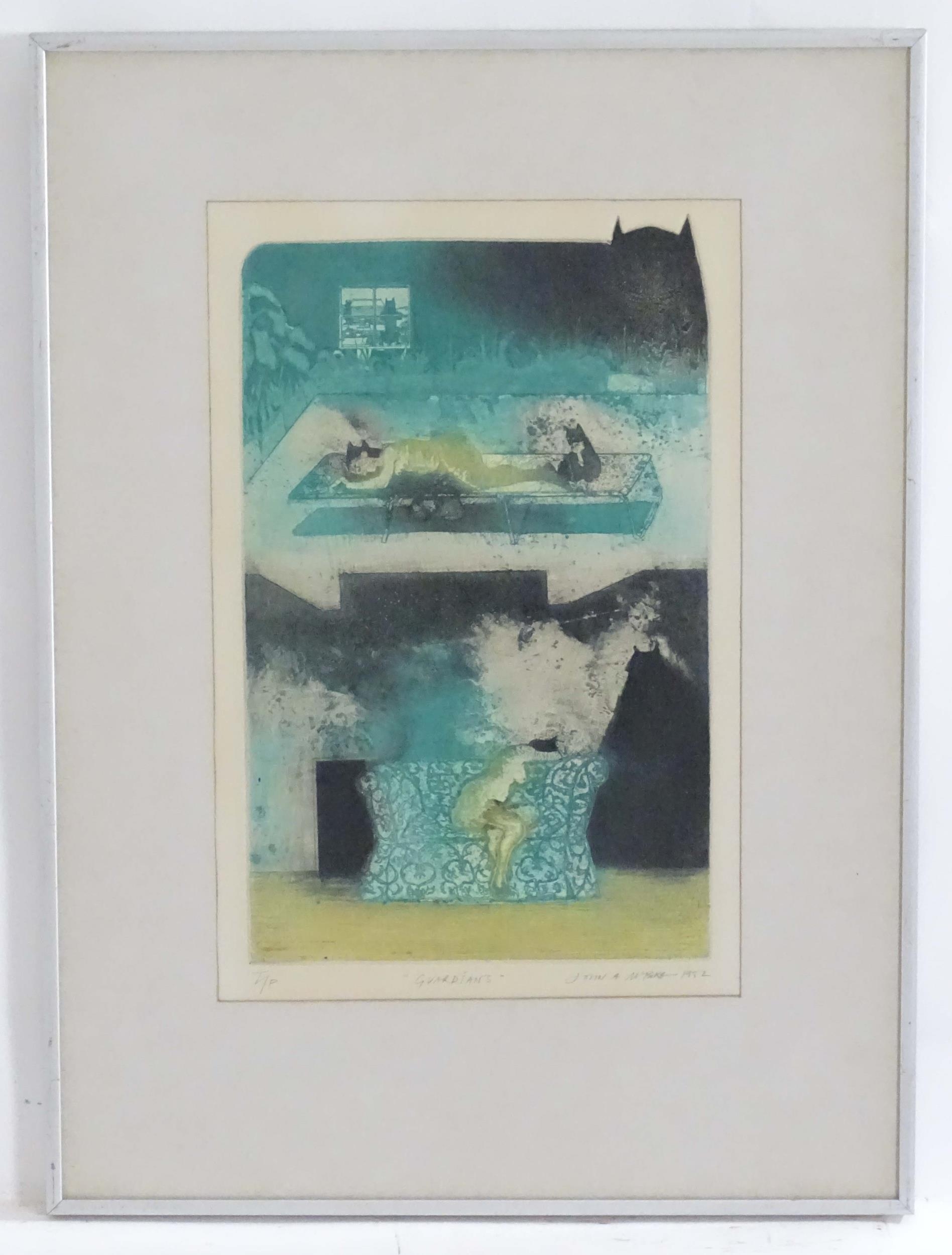 John A. McPake (b. 1943), Etching with aquatint, Guardians. Signed, titled and dated 1982 in