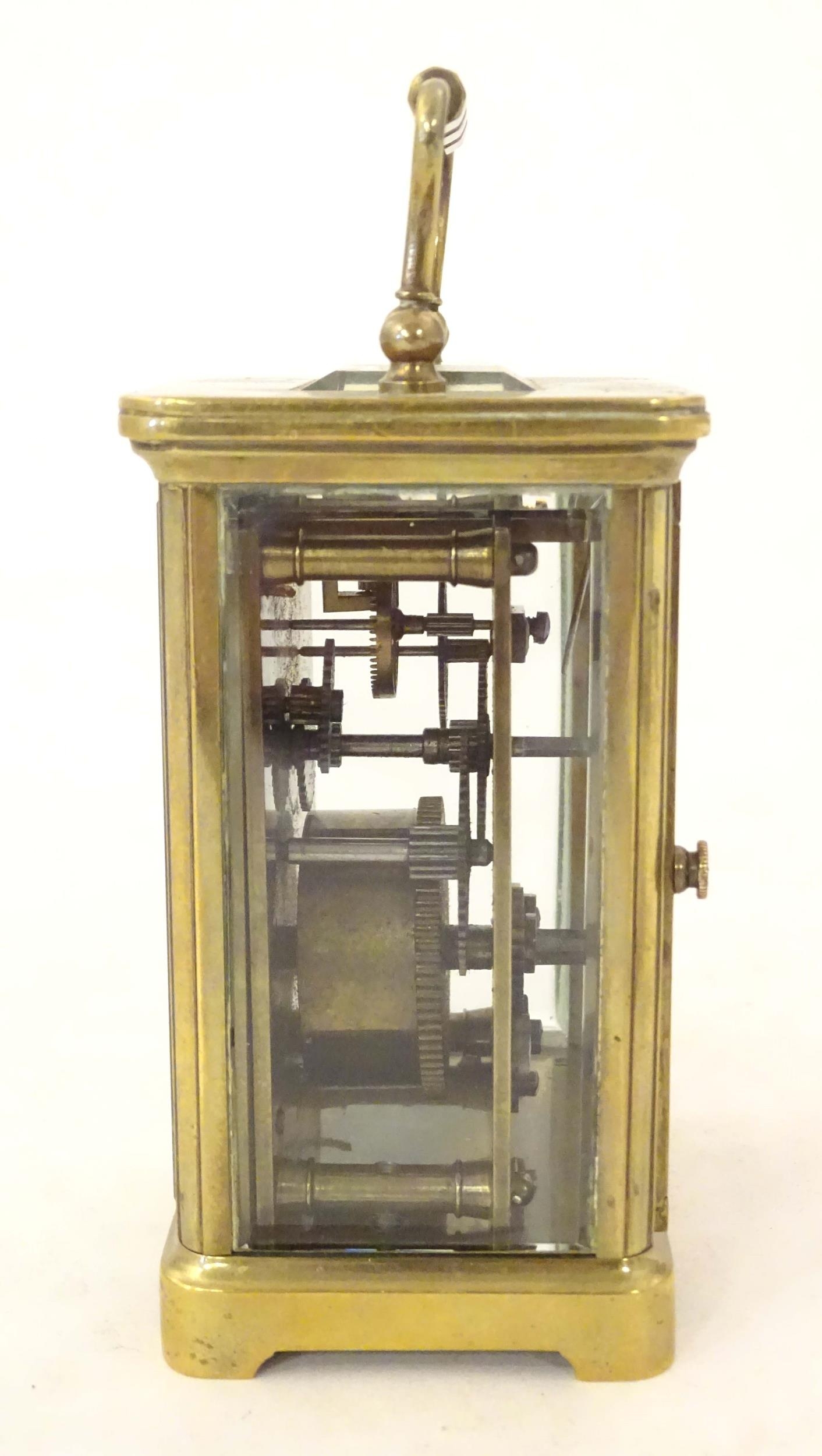 A brass carriage clock with white enamel dial. the whole 5 1/2" high Please Note - we do not make - Image 12 of 13