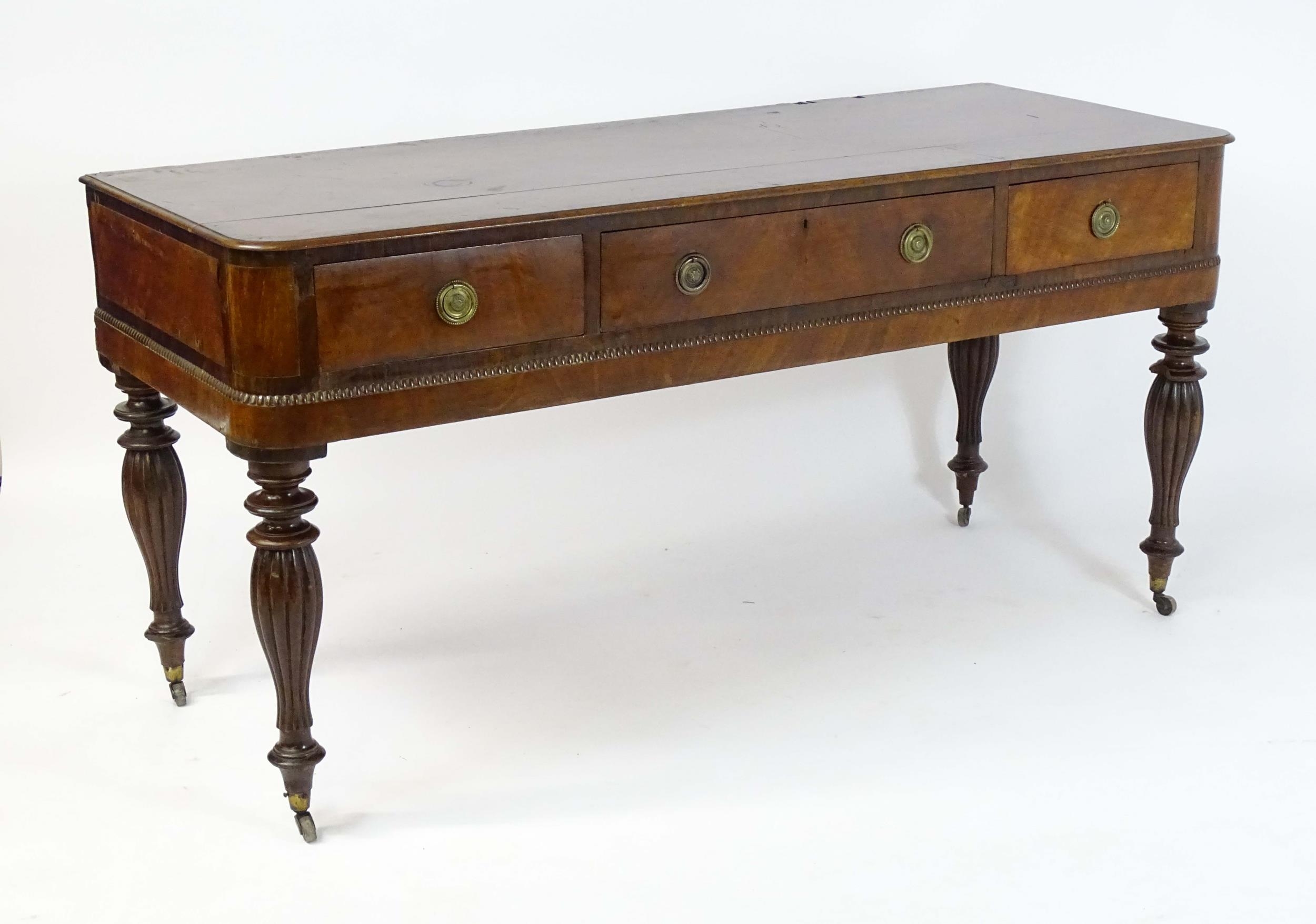 A 19thC mahogany sideboard with a moulded top above one long drawer and two short drawers with - Image 3 of 8