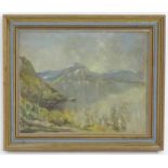 Arthur Spooner (1873-1962), Oil on board, A landscape with a lake and mountains. Ascribed to label