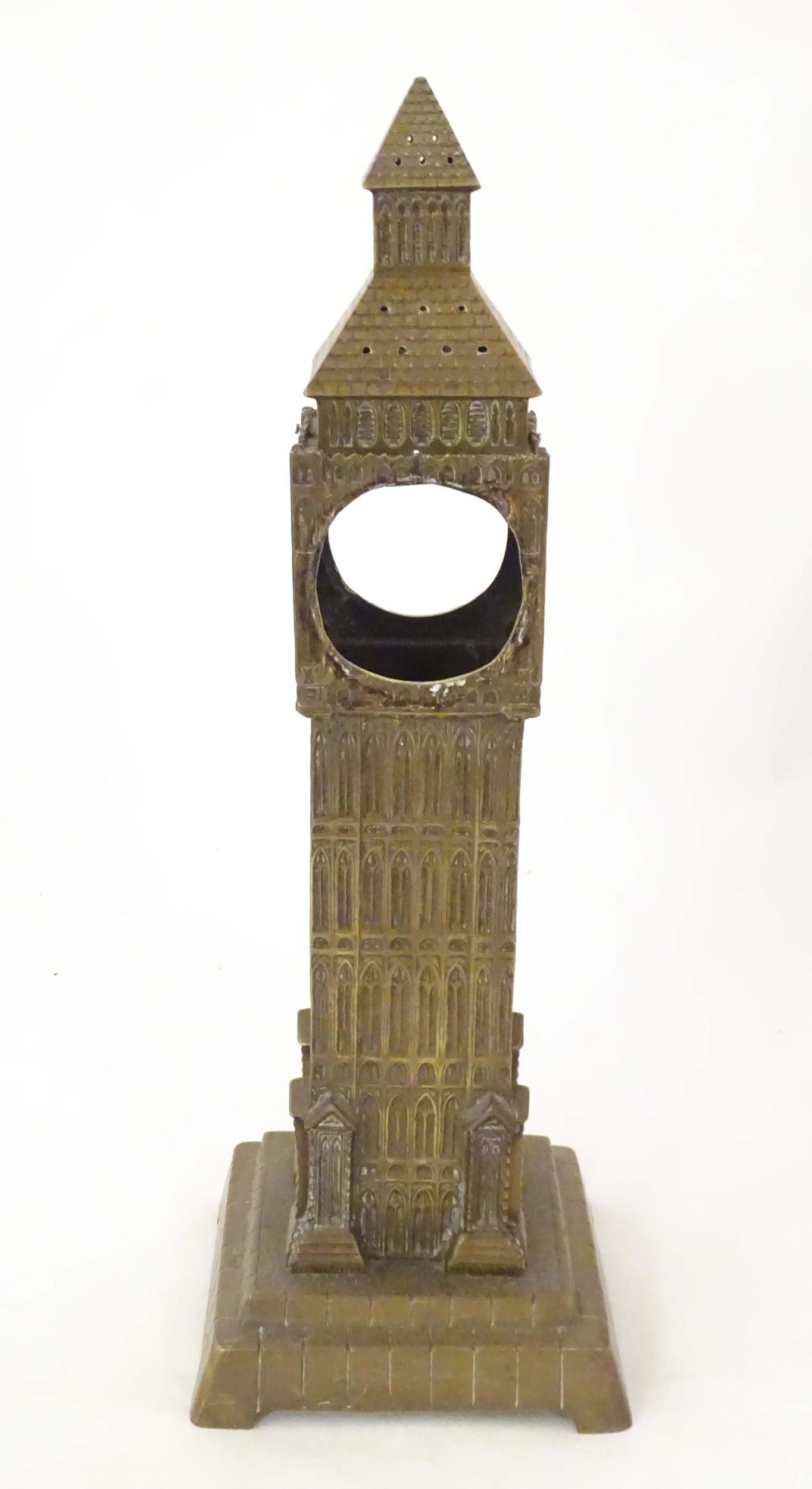 A cast brass clock case formed as Big Ben. Approx. 21 1/2" high Please Note - we do not make - Image 2 of 10