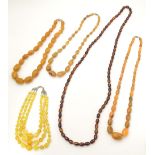 Assorted vintage bead necklaces, to include some amber examples. (5) Please Note - we do not make