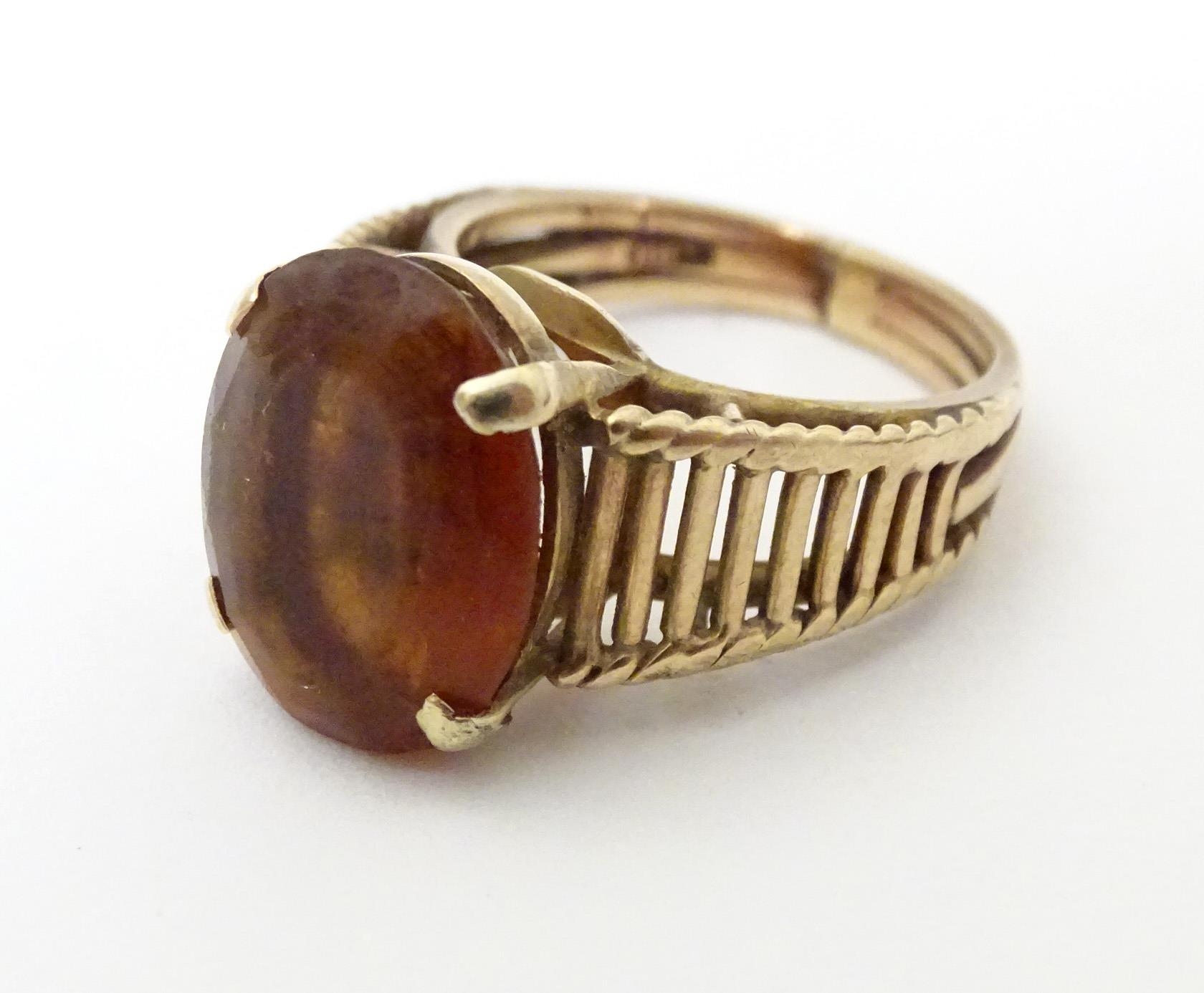 A 9ct gold retro ring set with citrine, hallmarked London 1958, maker HGM. Ring size approx. M 1/2 - Image 3 of 6