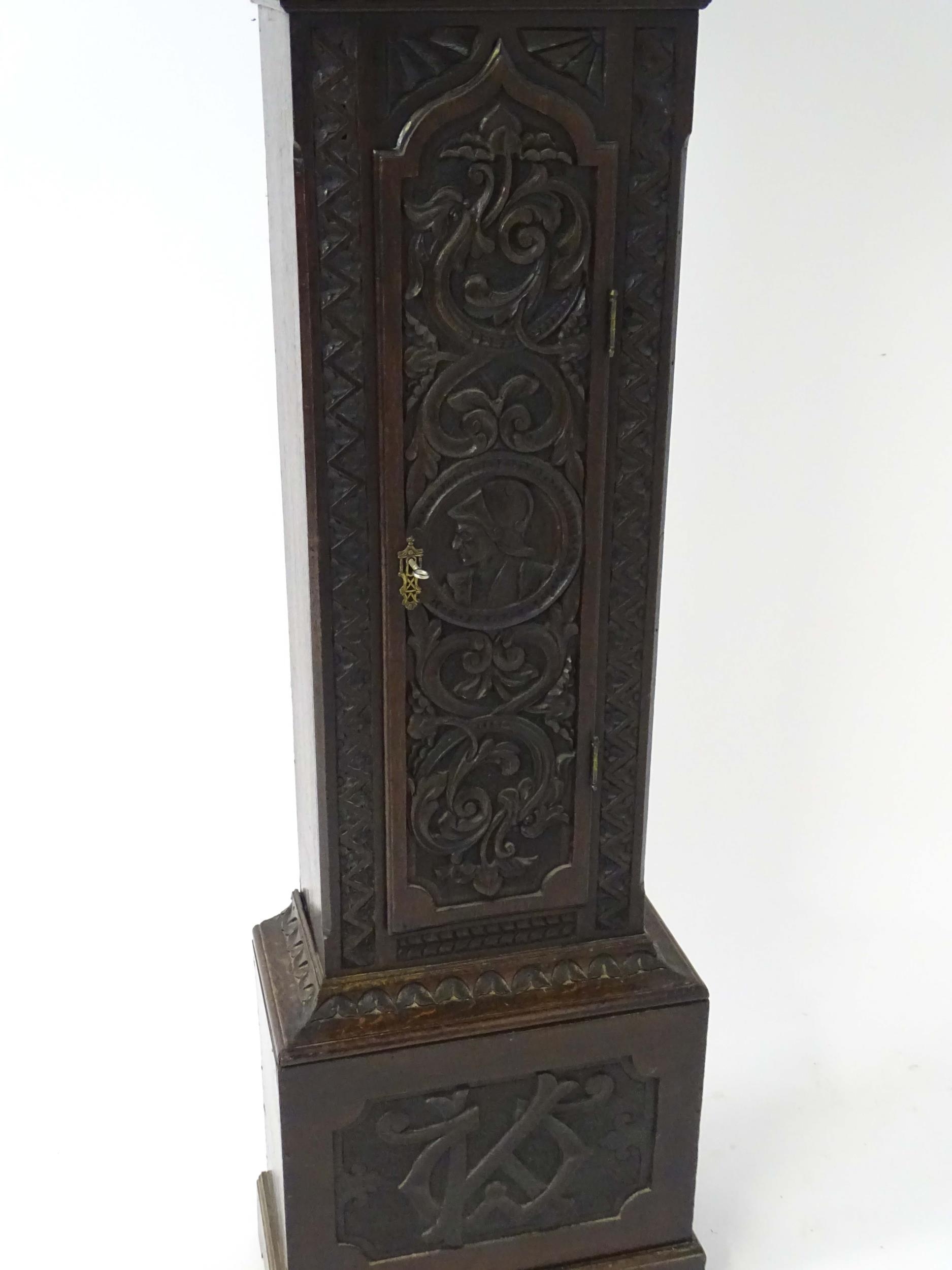A late 18thC / early 19thC 8-day long case clock., the brass dial with subsidiary seconds dial and - Image 5 of 13