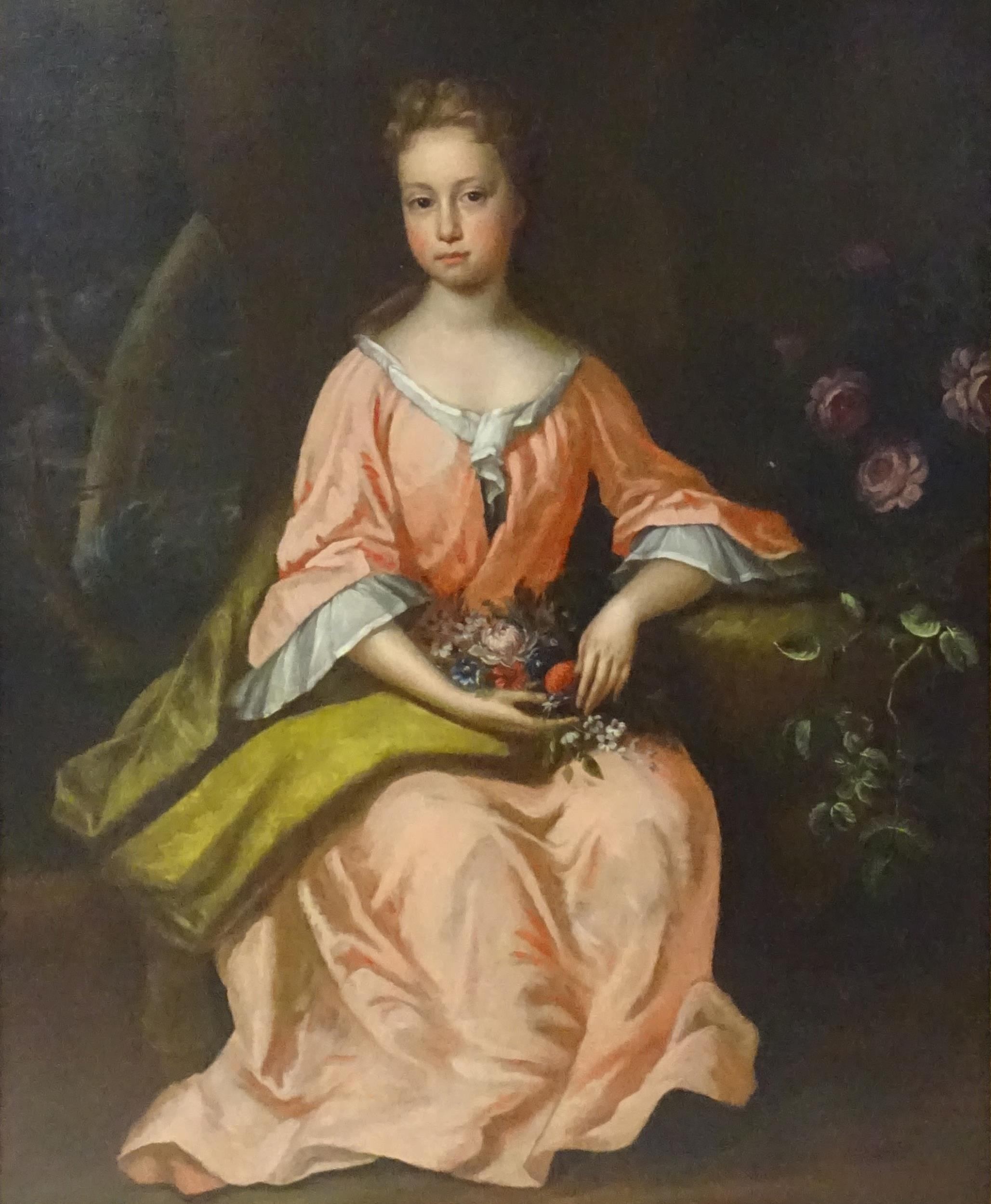 Manner of Thomas Murray (1663-1734), Oil on canvas, A portrait of a seated young lady with - Image 3 of 5