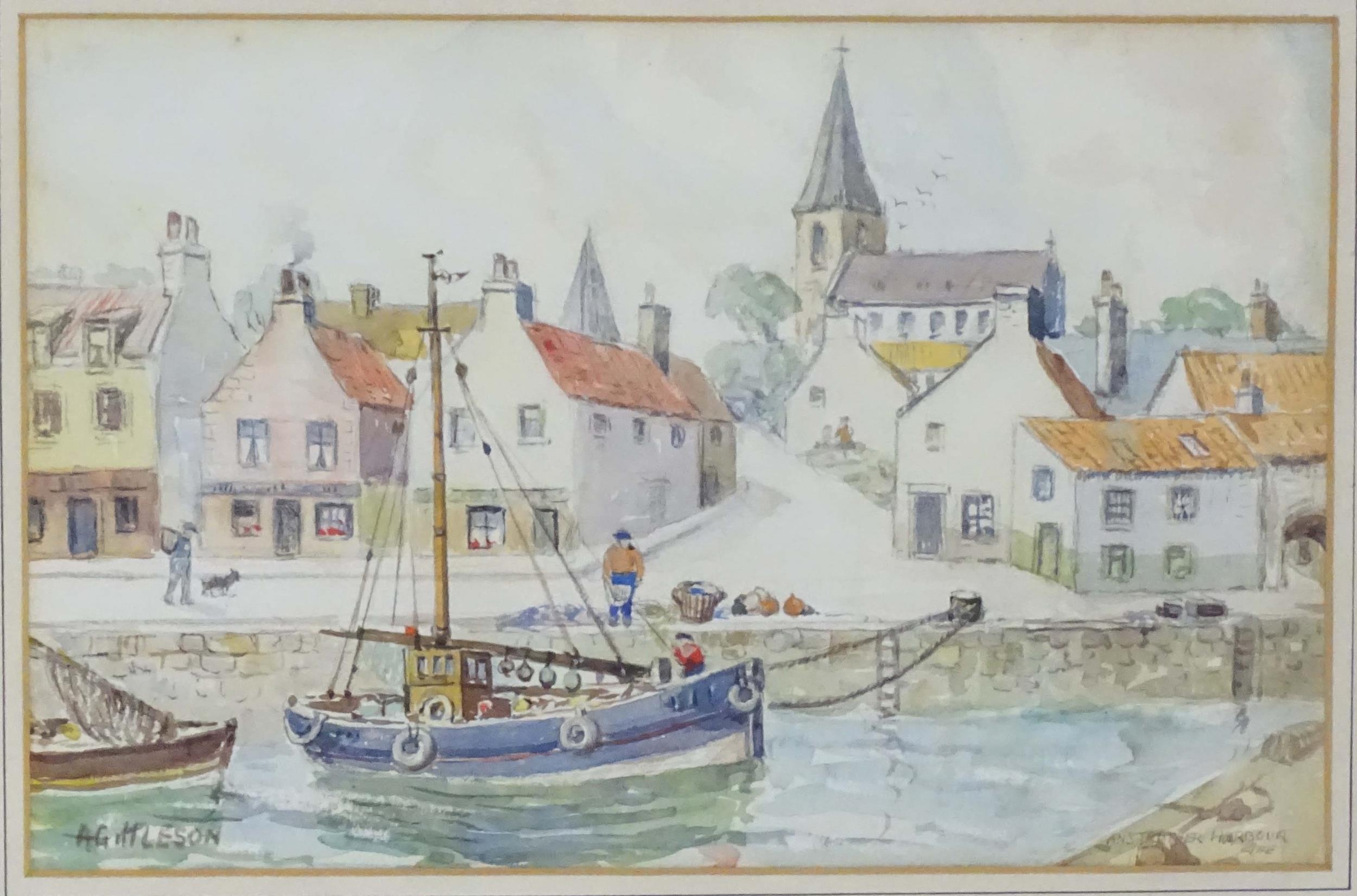 A. Gittleson, 20th century, Scottish School, Watercolour, Anstruther Harbour, Fife, Scotland. Signed - Image 3 of 5