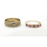 A 9ct gold ring set with rubies and diamonds. Together with a 9ct gold ring set with white stones.
