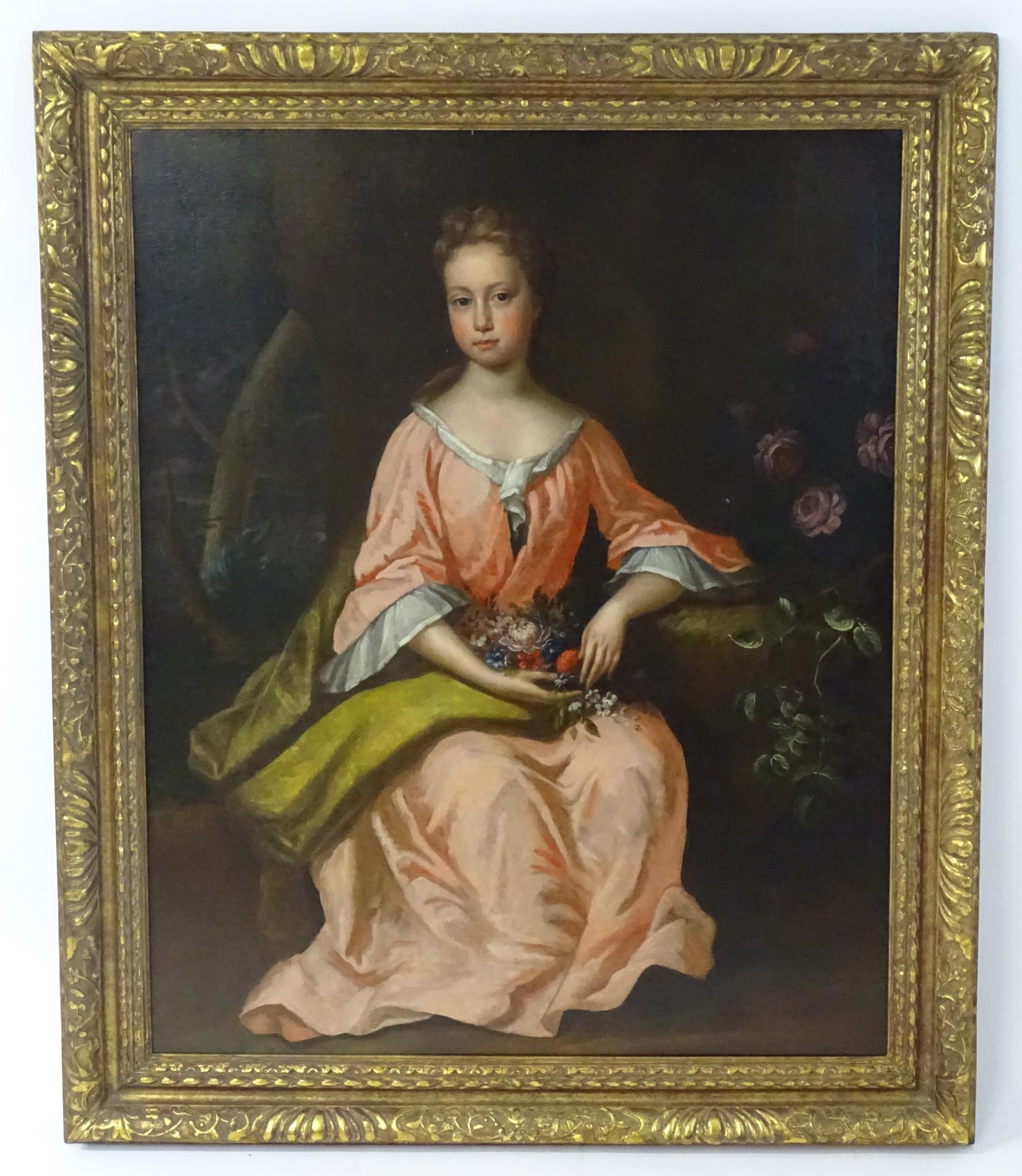 Manner of Thomas Murray (1663-1734), Oil on canvas, A portrait of a seated young lady with - Image 4 of 5