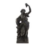 A 19thC Continental cast bronze sculpture depicting a Bacchante, a female Bacchanalian figure