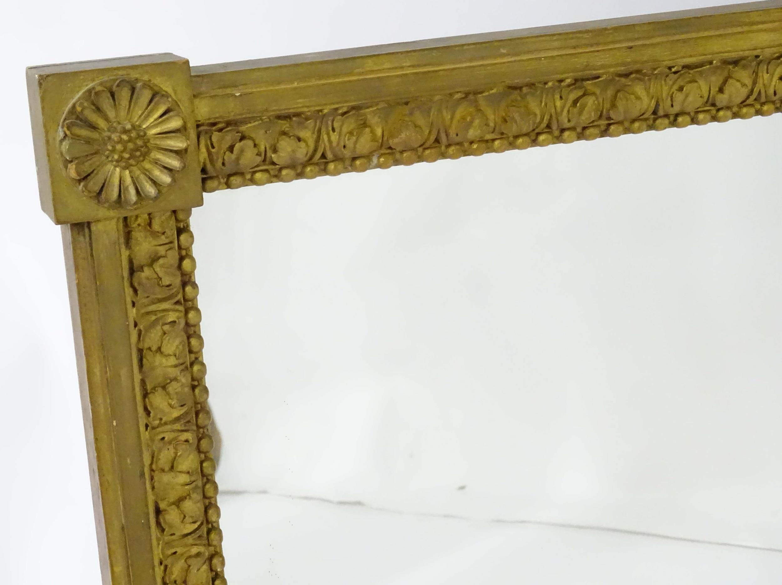 A late 18th / early 19thC mirror with a giltwood and gesso frame, having carved florets to the - Image 4 of 6