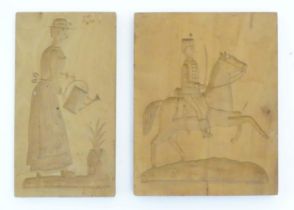 Two 20thC carved wooden shortbread / biscuit / cookie moulds, one depicting a soldier on