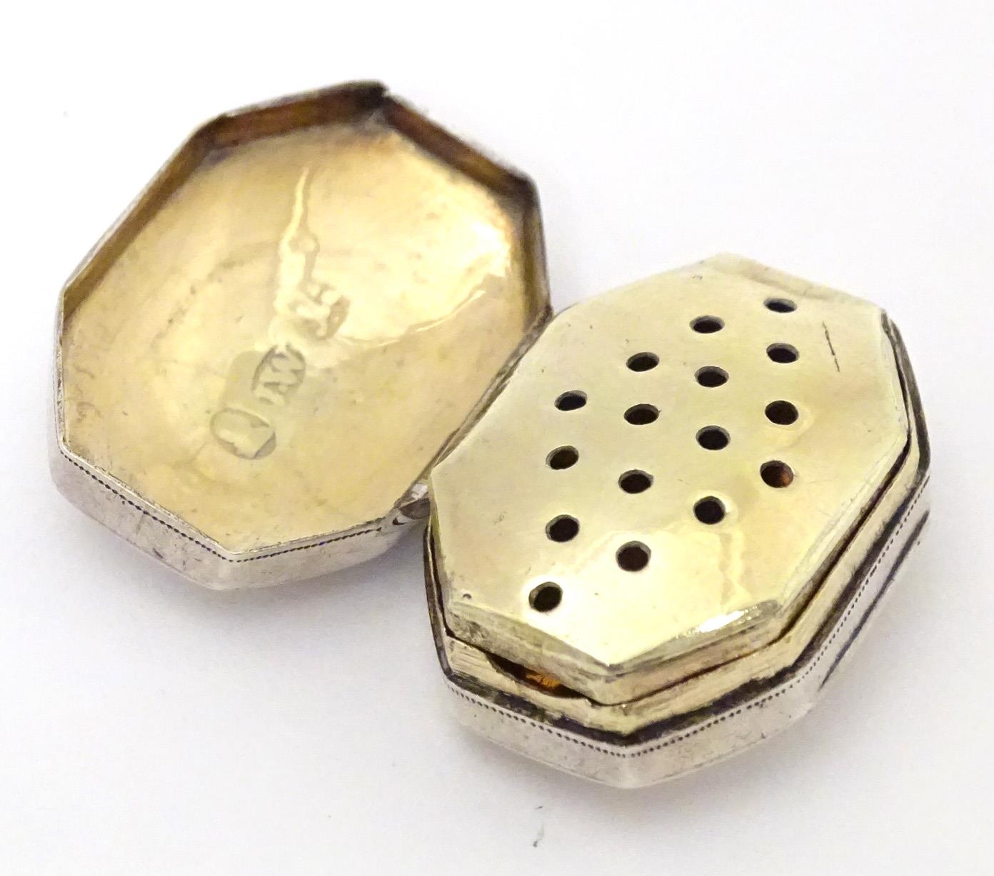 A Geo III silver vinaigrette with engraved decoration opening to reveal gilded interior and - Image 6 of 8