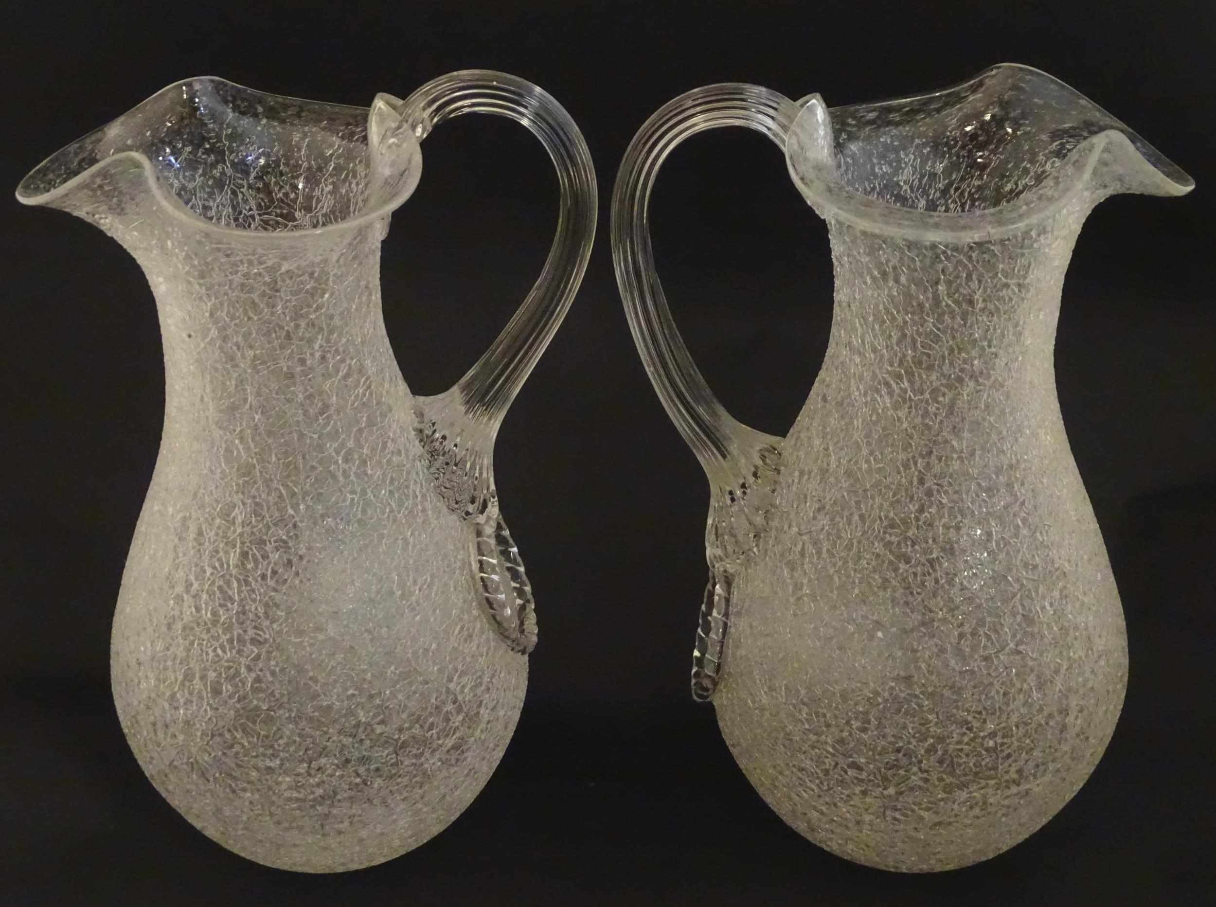 A pair of late 19thc / early 20thC lemonade / Kalte Ente jugs. The crackle glass jugs with loop - Image 4 of 8