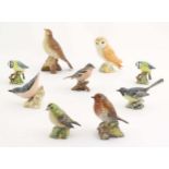 A quantity of Bewsick models of birds, to include Blue Tit, model no. 992, Songthrush, no. 2308,