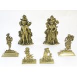 A quantity of assorted cast brass fireplace / fireside / chimney ornaments to include a pair of