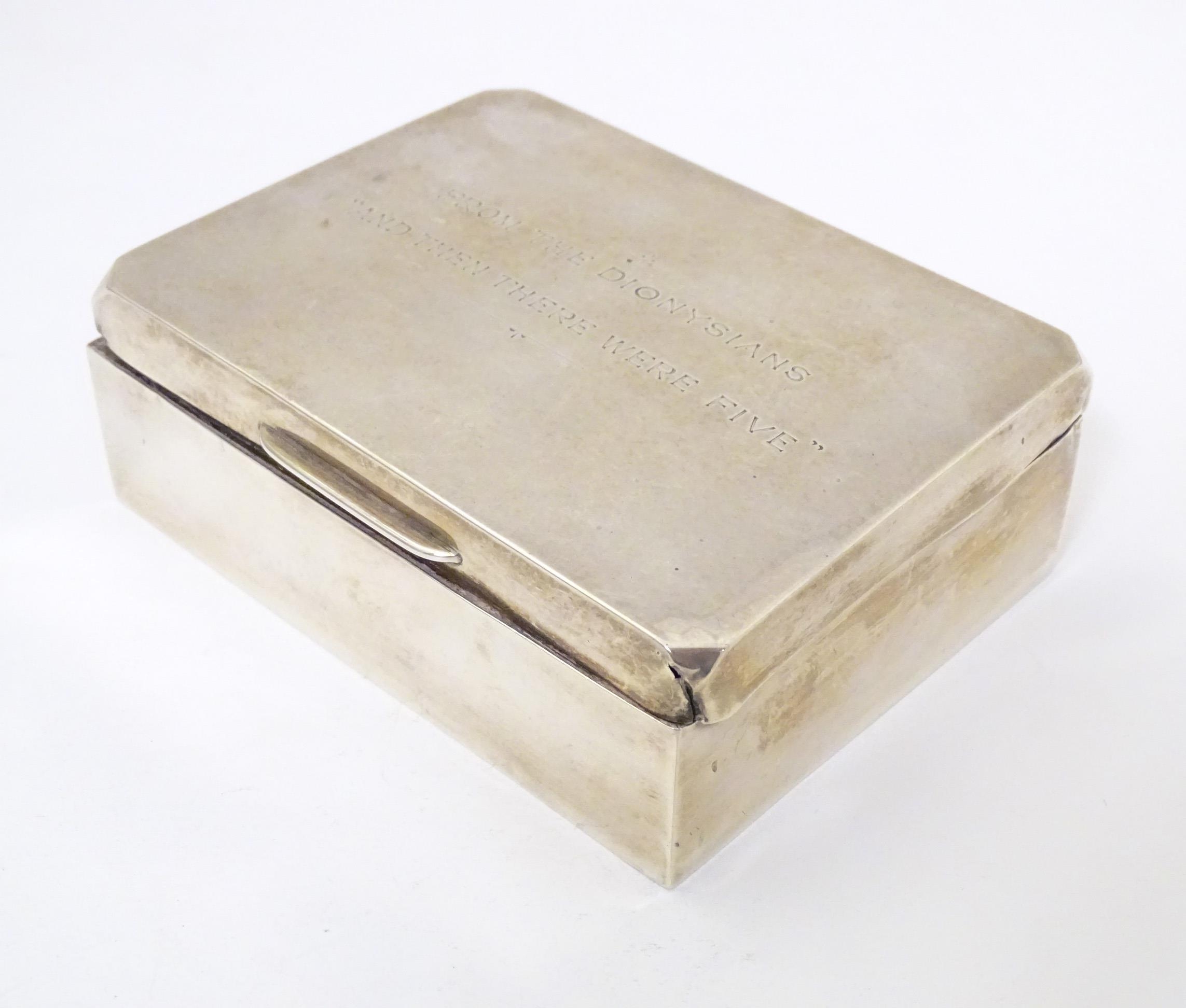 A silver cigarette box with wooden lining. Hallmarked Birmingham 1963 maker W T Toghill & Co. - Image 5 of 8