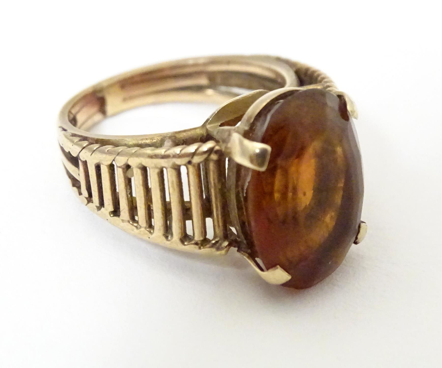 A 9ct gold retro ring set with citrine, hallmarked London 1958, maker HGM. Ring size approx. M 1/2 - Image 4 of 6