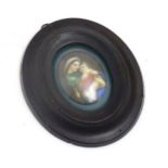 An early 20thC hand painted oval porcelain plaque depicting Madonna Della Sedia, mother and child,