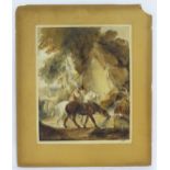 After Thomas Gainsborough (1727-1788), 19th century, Watercolour, A landscape with cart horses