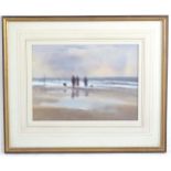 Andrew King (b. 1956), English School, Watercolour, A beach scene with figures and dogs. Signed