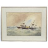 Initialled T. S. M., 19th century, Marine School, Watercolour, A stormy sea with steam ships.