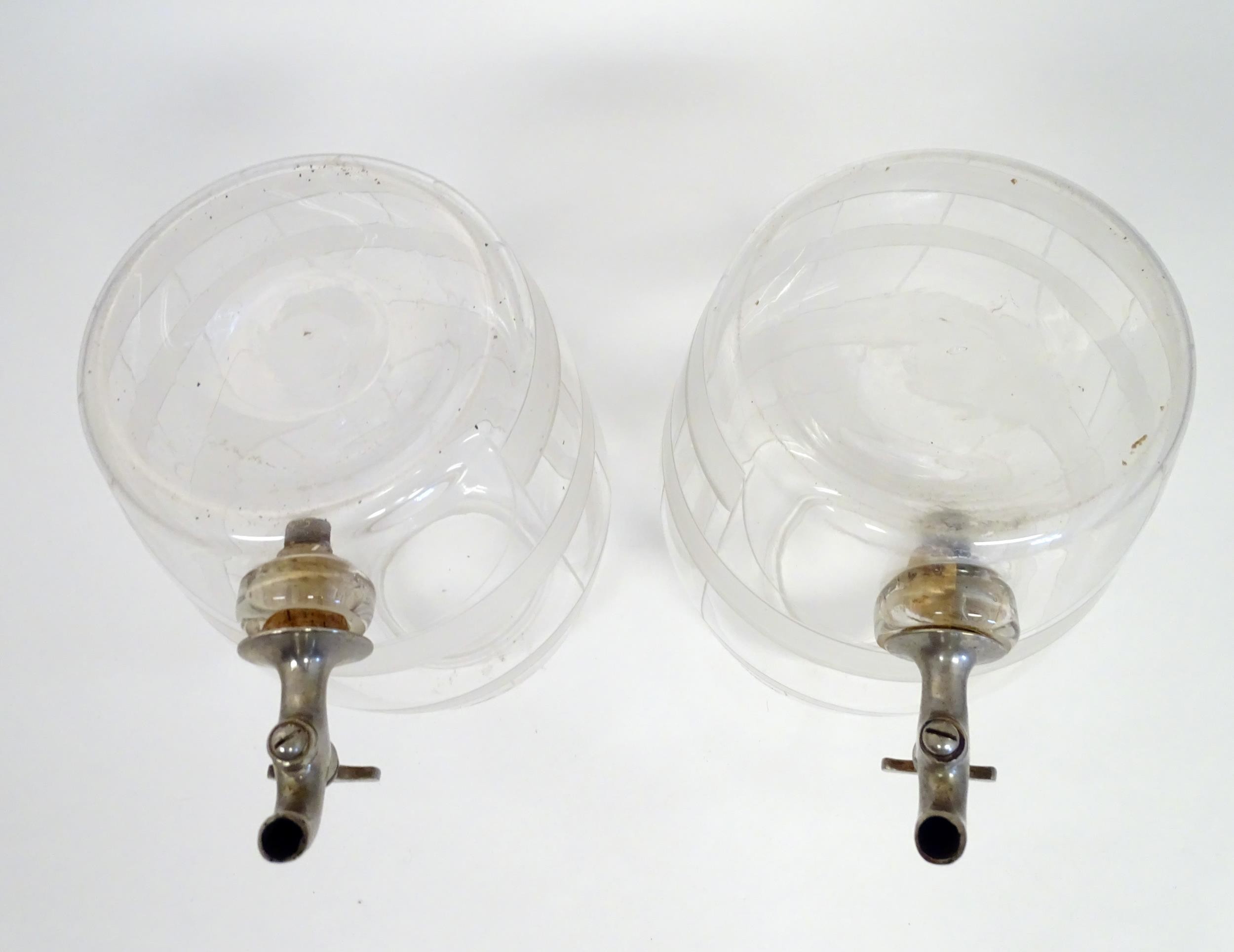 Two Victorian glass spirit / rum barrels with etched decoration and with silver plated taps. - Image 14 of 18