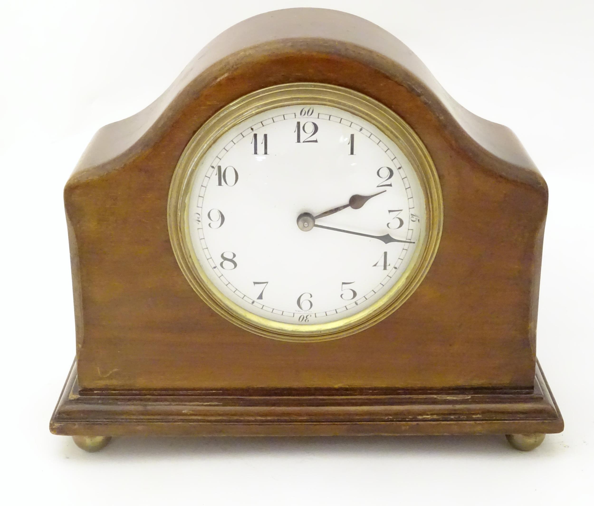 A 20thC mantel clock with French movement. 7 1/2" wide Please Note - we do not make reference to the - Image 2 of 10