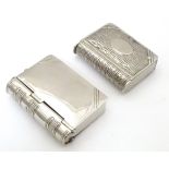 Two silver plate vesta cases modelled as books. Approx. 2" (2) Please Note - we do not make