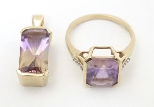A 9ct gold ring set with central Anahi ametrine flanked by diamonds to shoulders, together with a