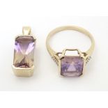 A 9ct gold ring set with central Anahi ametrine flanked by diamonds to shoulders, together with a