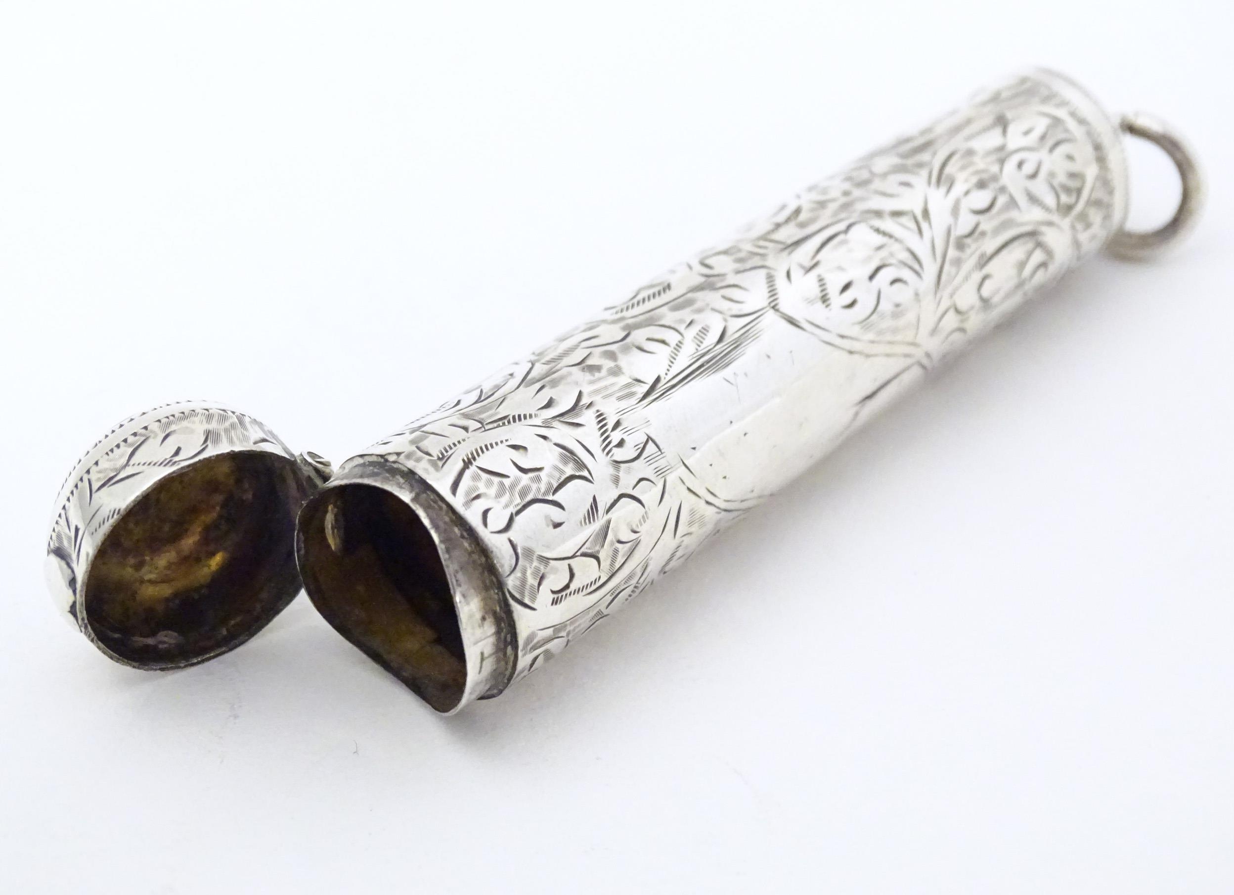 A silver cheroot mouthpiece case with engraved decoration, hallmarked Birmingham 1904, maker M. - Image 6 of 6